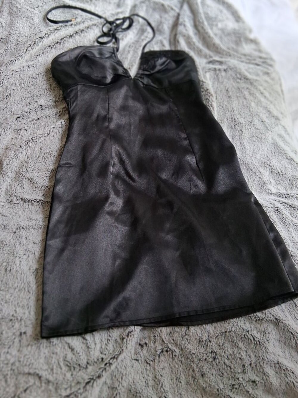 Women's Showpo Black Satin Halter Mini Dress